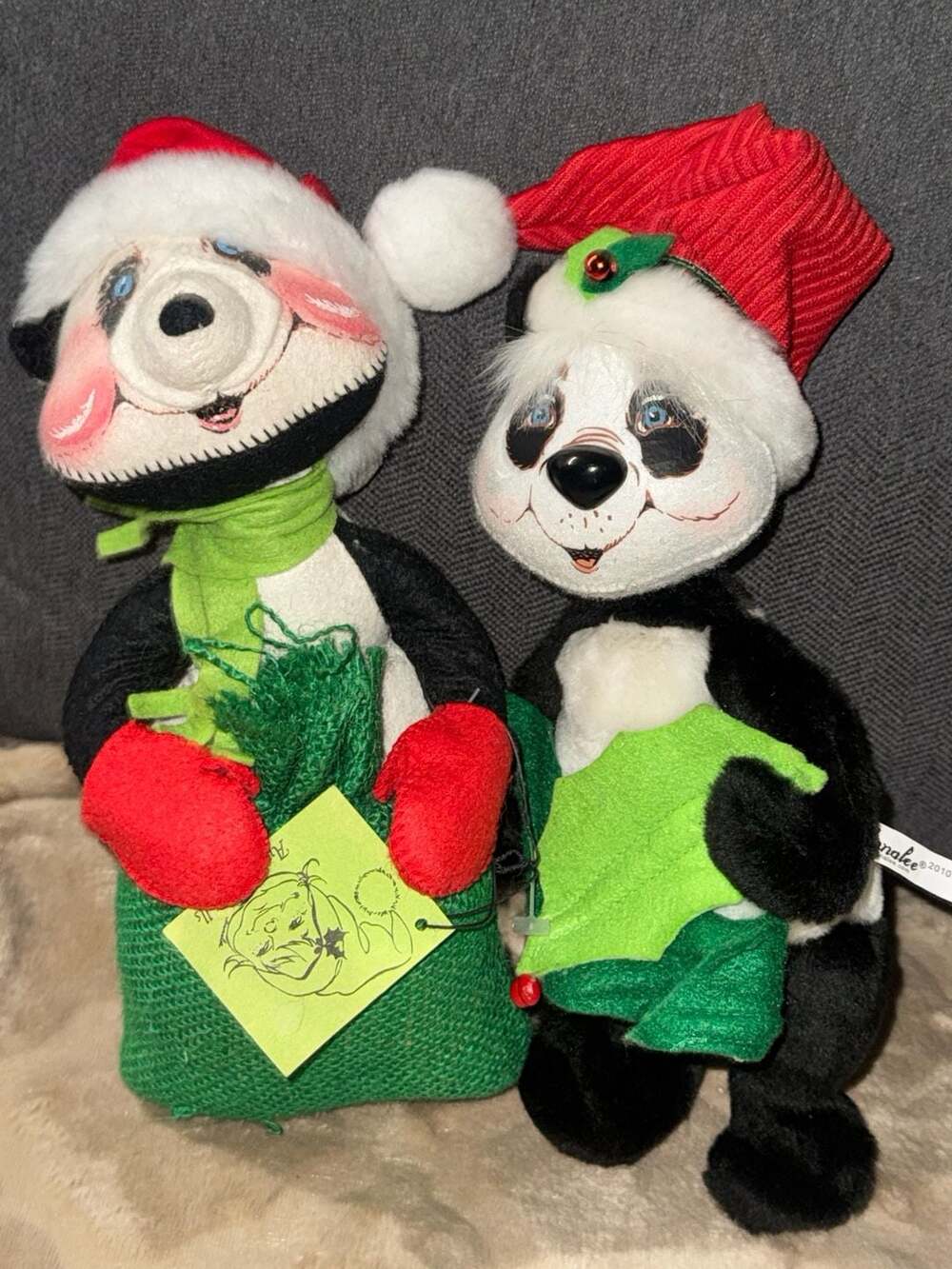 Annalee Christmas Panda Bear Dolls Set Santa Mobilitee 1984
